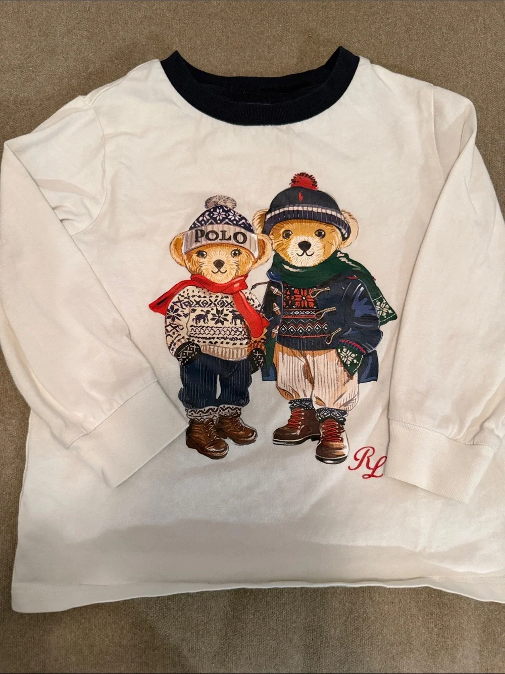 Ralph Lauren White Long-Sleeve Tee with Polo Bear Winter Print